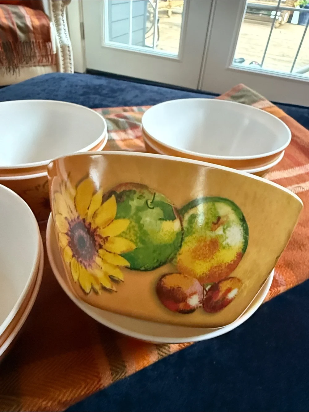 Citrus Grove Set of 10 Hard Plastic Fall Sunflower Fruit Bowls 6 Inch